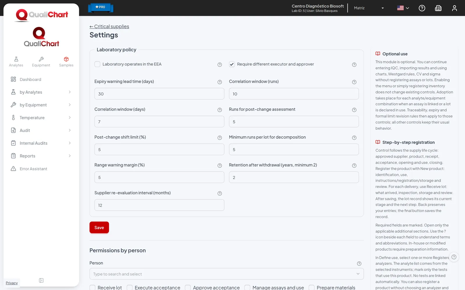 Permission and supply policy settings